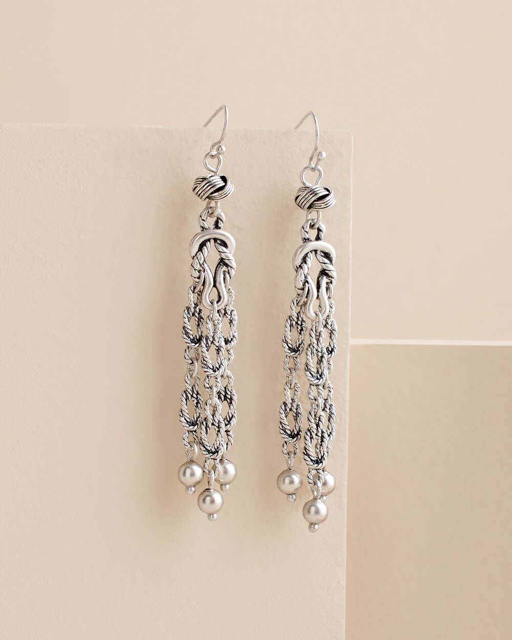 Silver Chain Tassel Drop Earrings