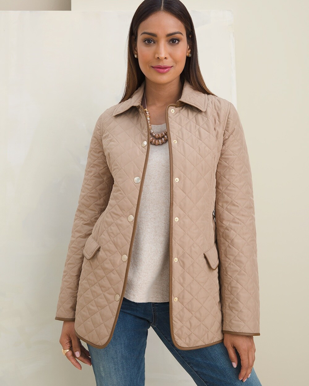 Faux-Leather Trim Puffer Jacket