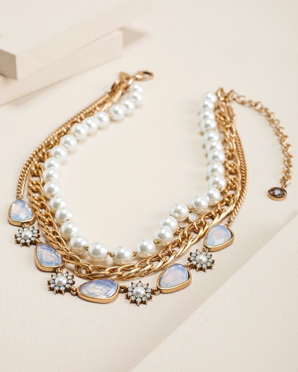 Cappuccino Faux Pearl & Faux Opal Necklace