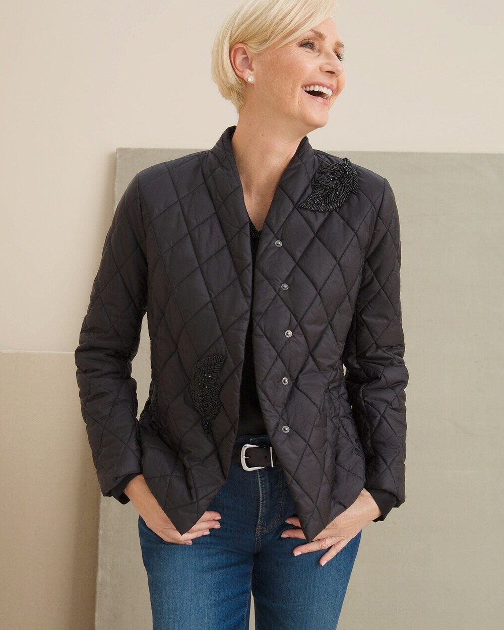 Beaded Diamond-Quilted Jacket