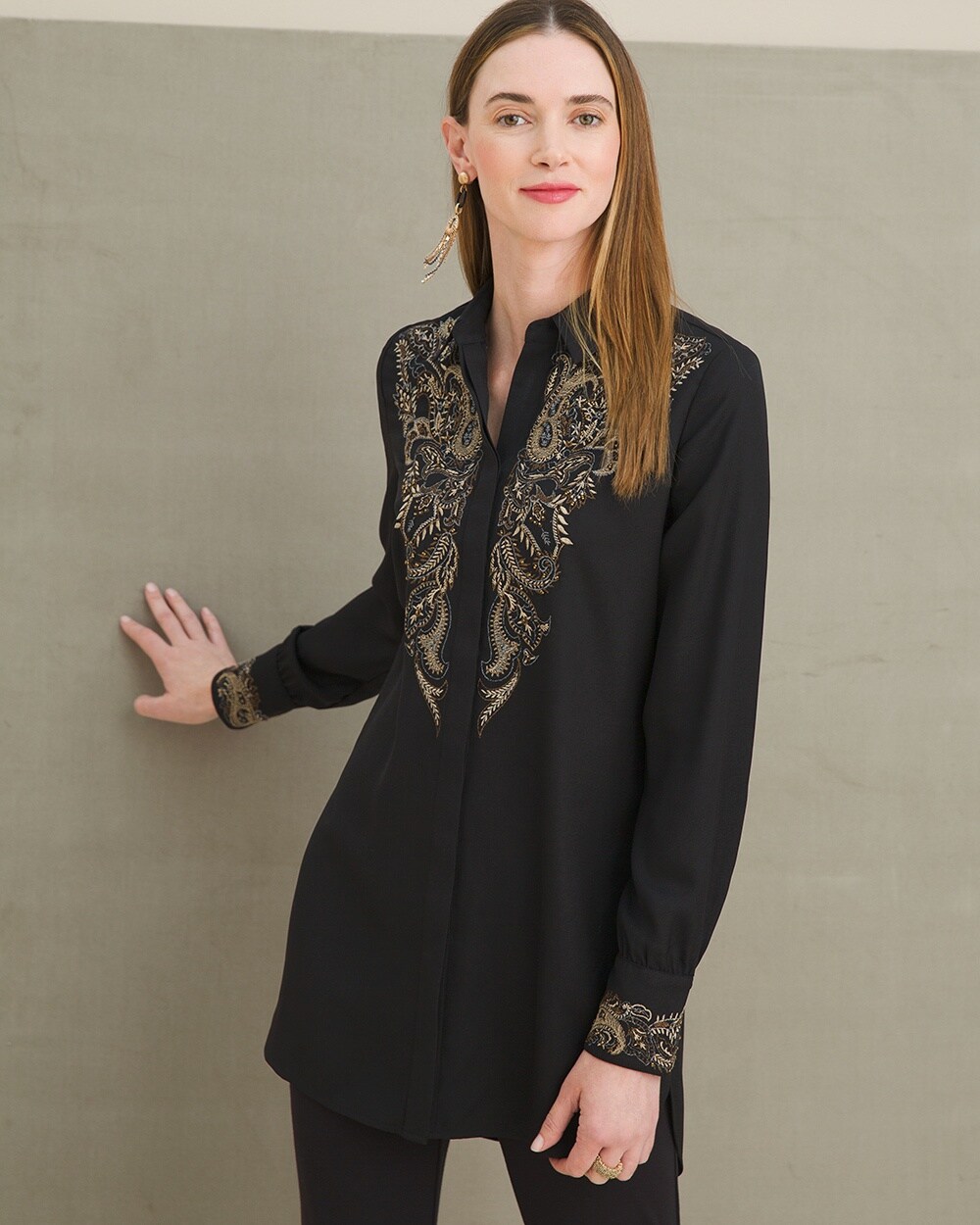 Embroidered Crepe Tunic
