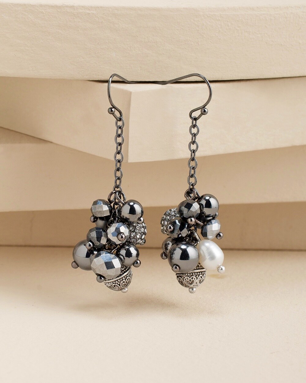 Silvertone & Hematite Cluster Earrings
