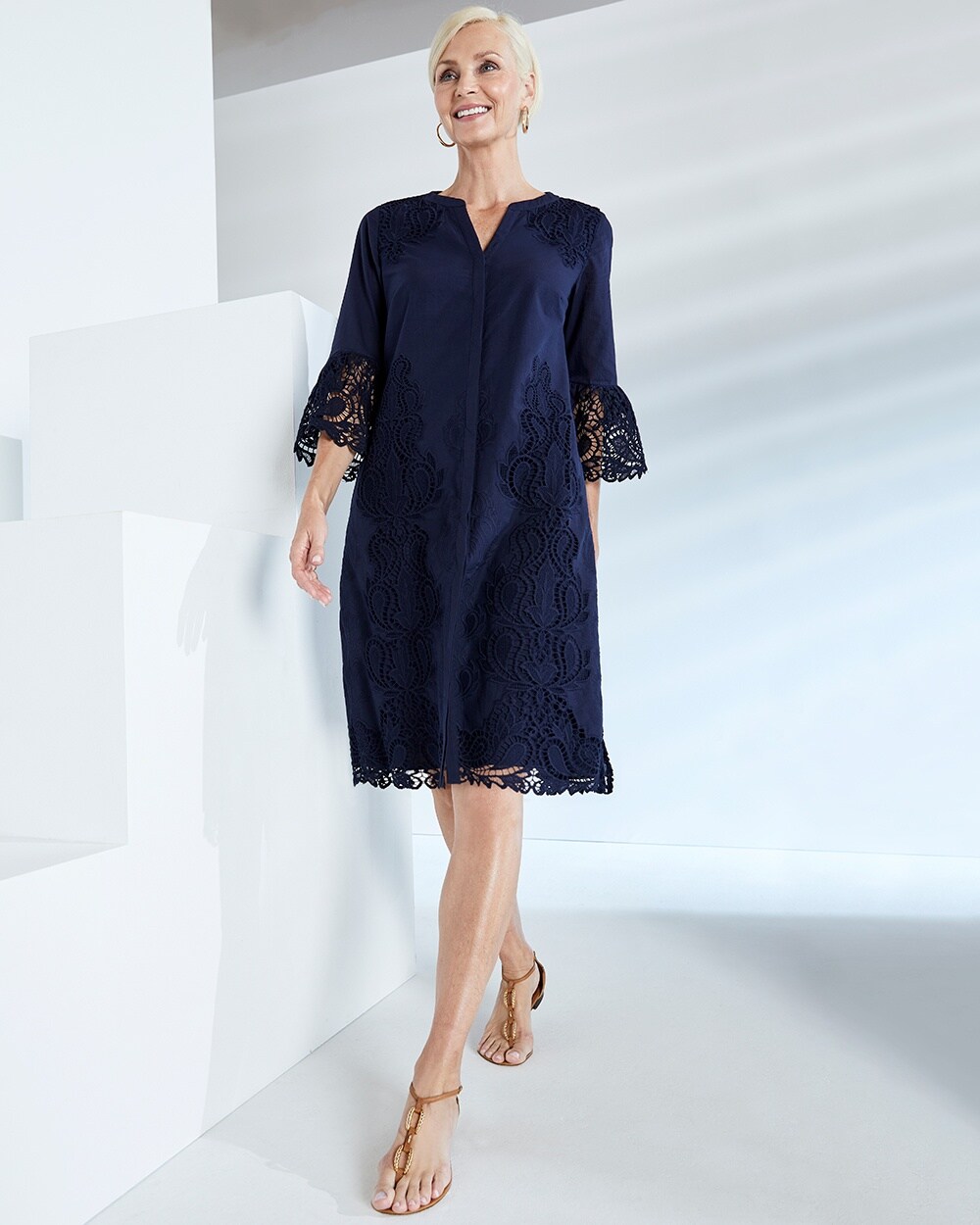 Embroidered Fluted Sleeve Dress