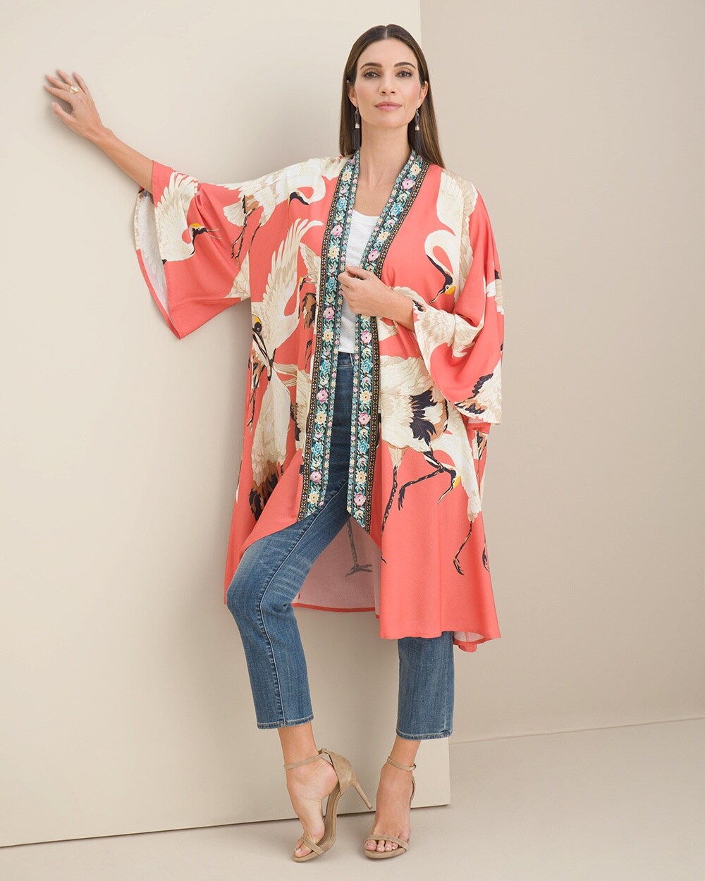 Aratta Crane-Print Kimono