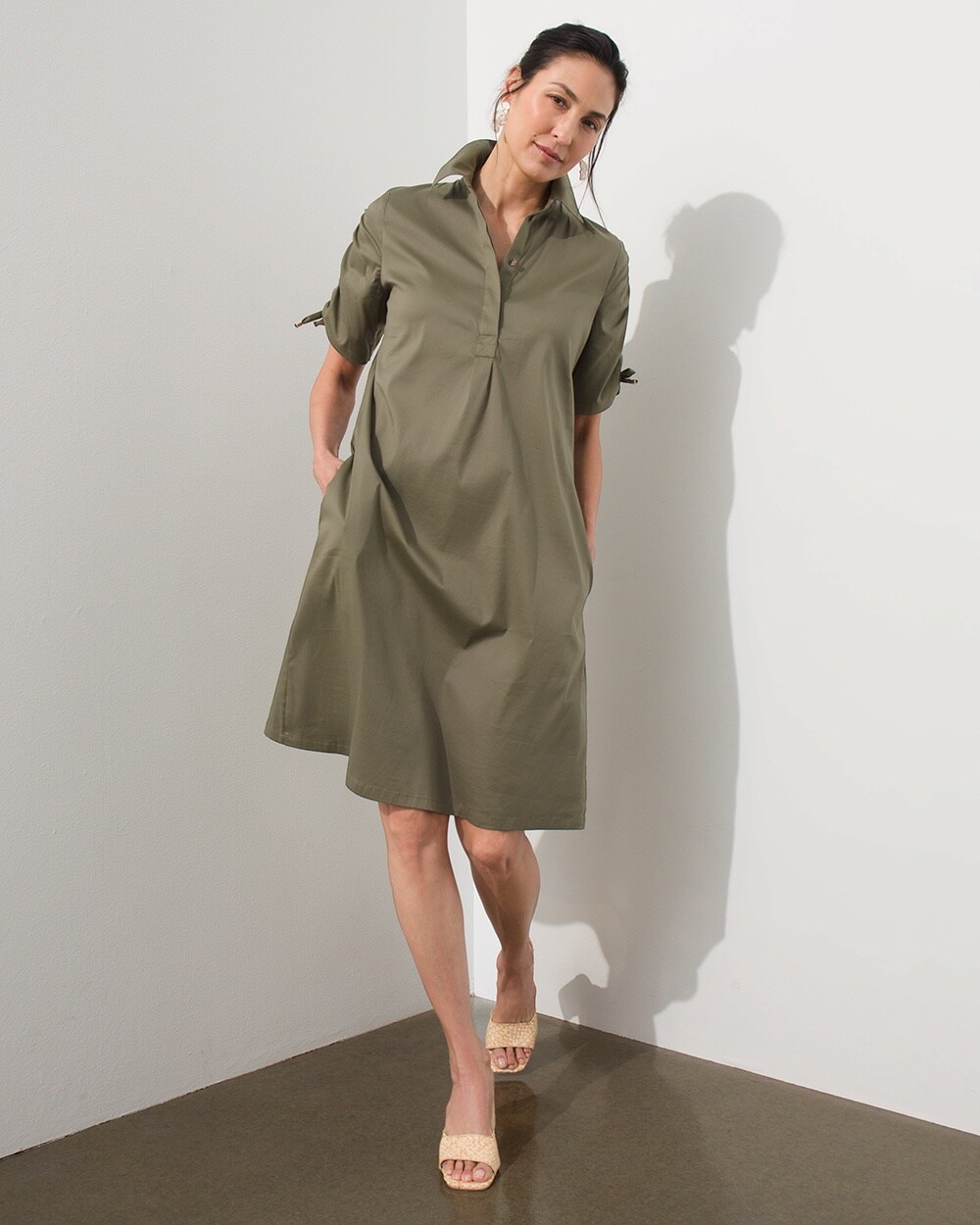 Ruched Sleeve Popover Dress