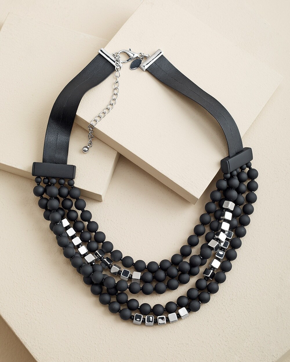 Black and Neutral Beaded Bib Necklace