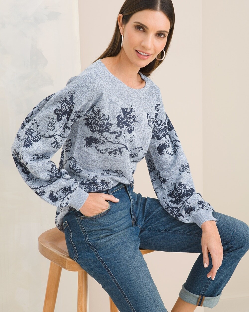 Blouson-Sleeve Pullover Sweater