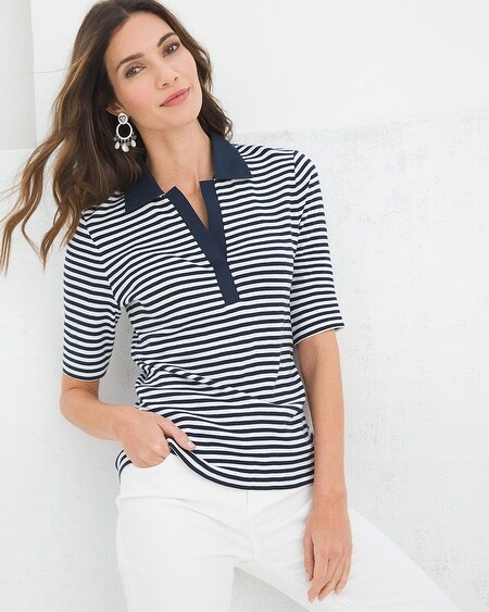 V Neck Striped Knitted Polo