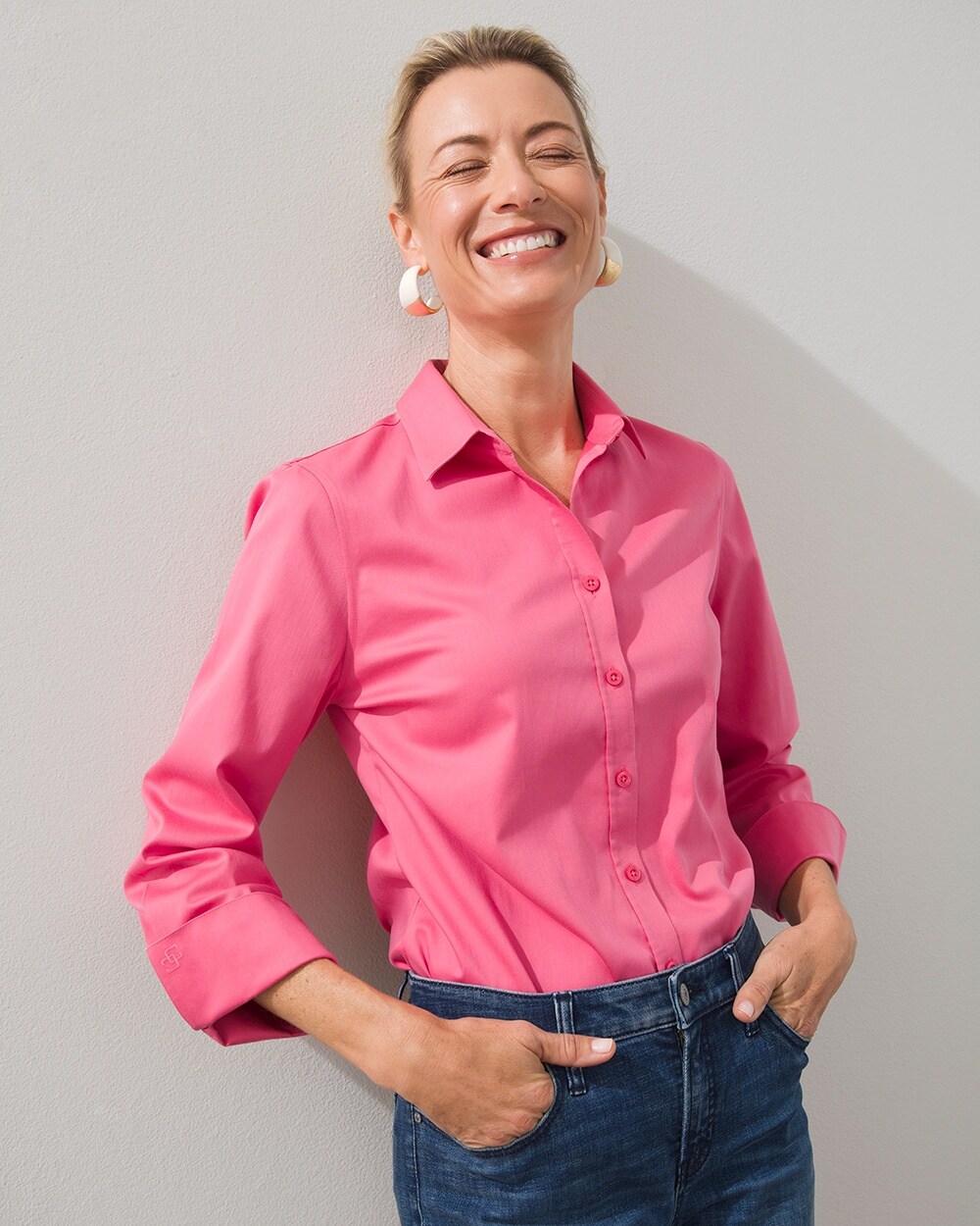 Chico's No Iron Stretch Shirt In French Rose