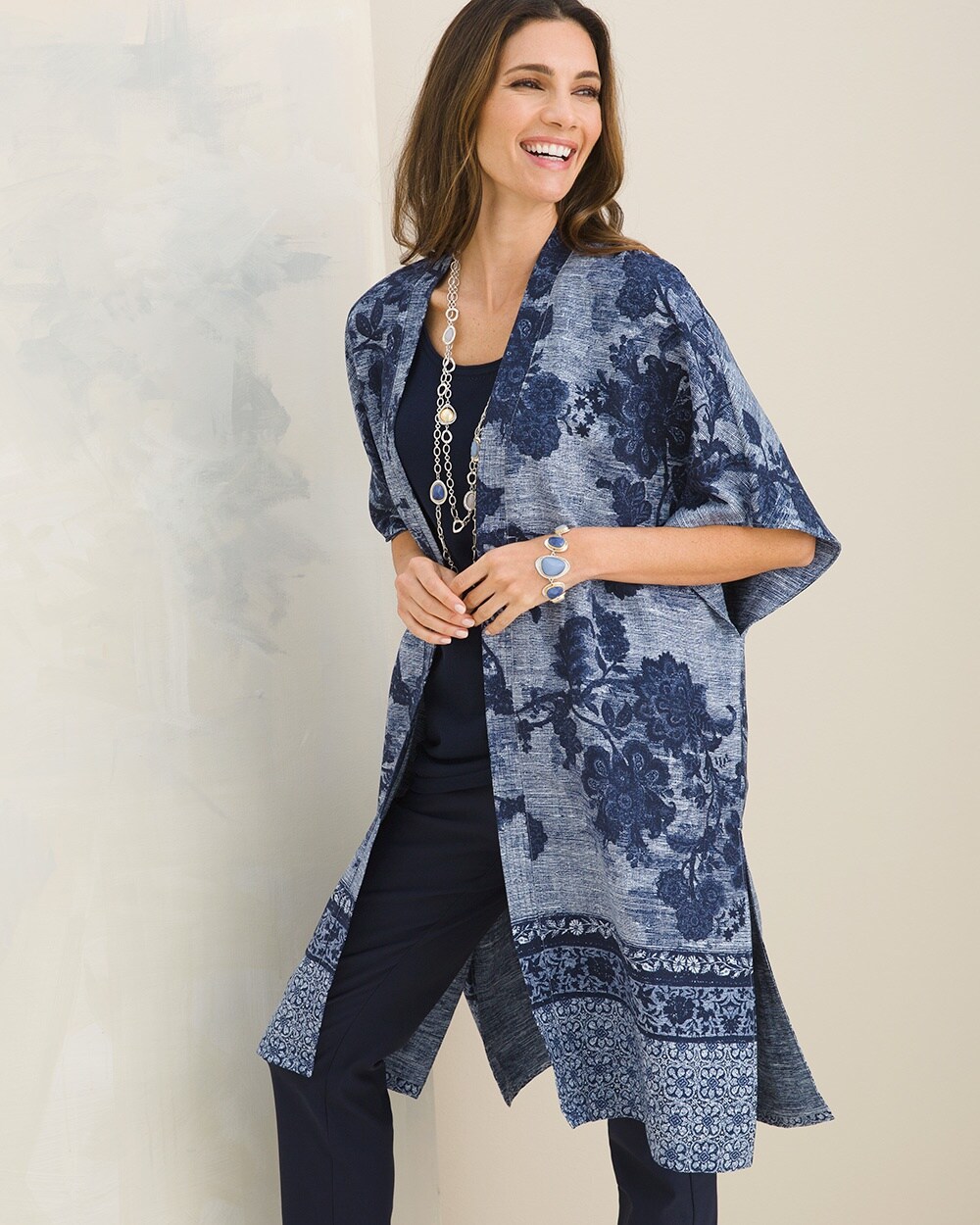 Floral-Print Kimono