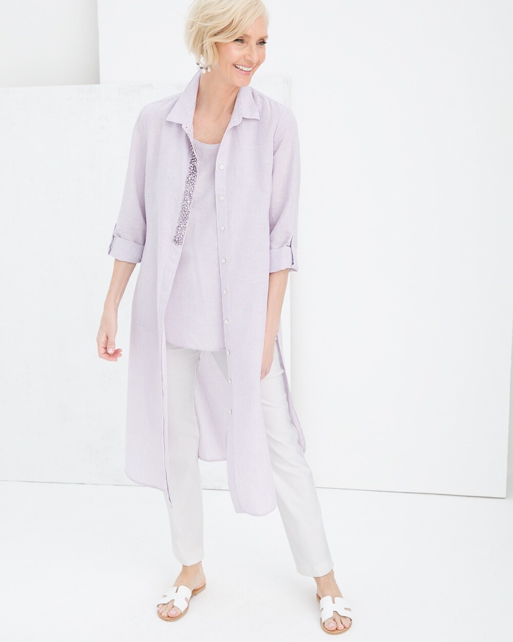Linen-Blend Embellished Tunic