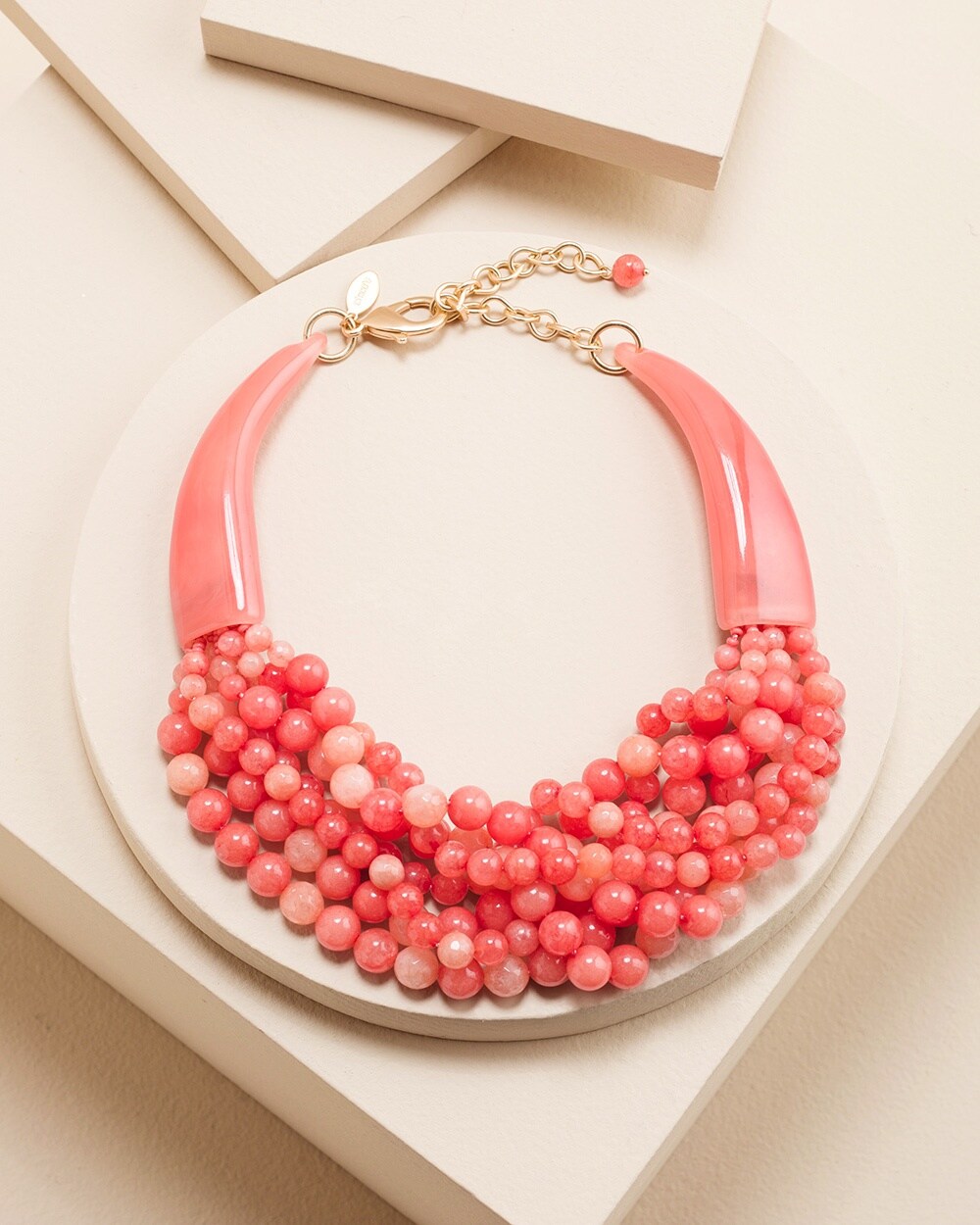 Faux Coral Multi Beaded Bib Necklace