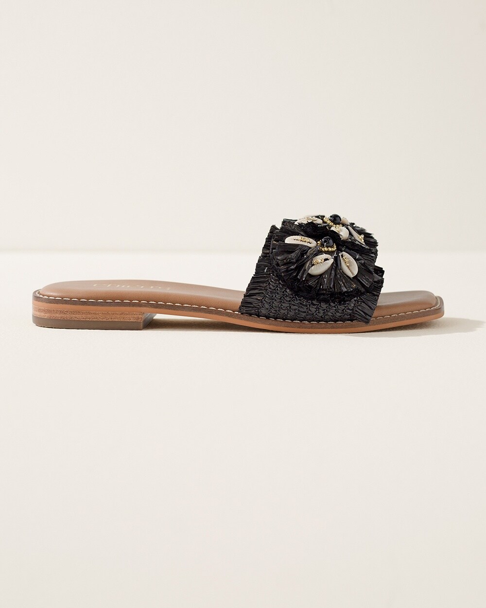 Black Seashell Slide Sandals