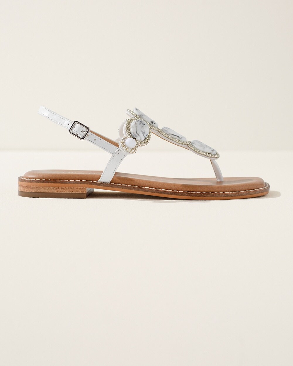 Beaded T-Strap Sandals