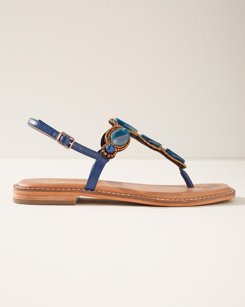Beaded T-strap Sandals