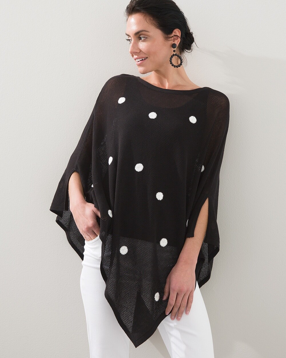 Embroidered Daisy Mesh Poncho video preview image, click to start video