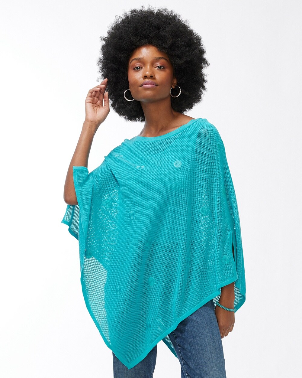 Embroidered Daisy Mesh Poncho video preview image, click to start video