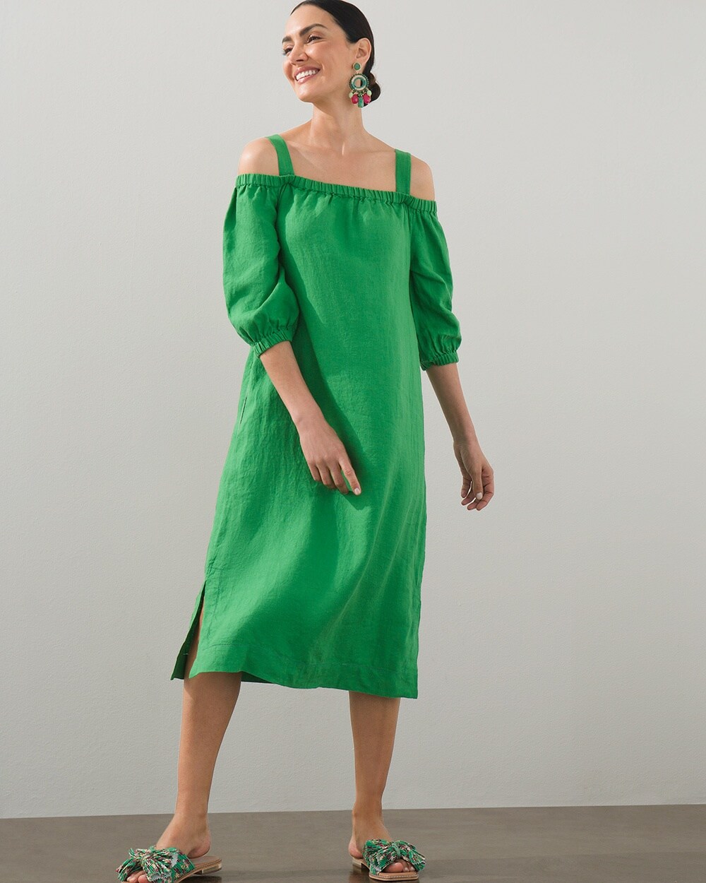 Convertible Off-Shoulder Linen Dress