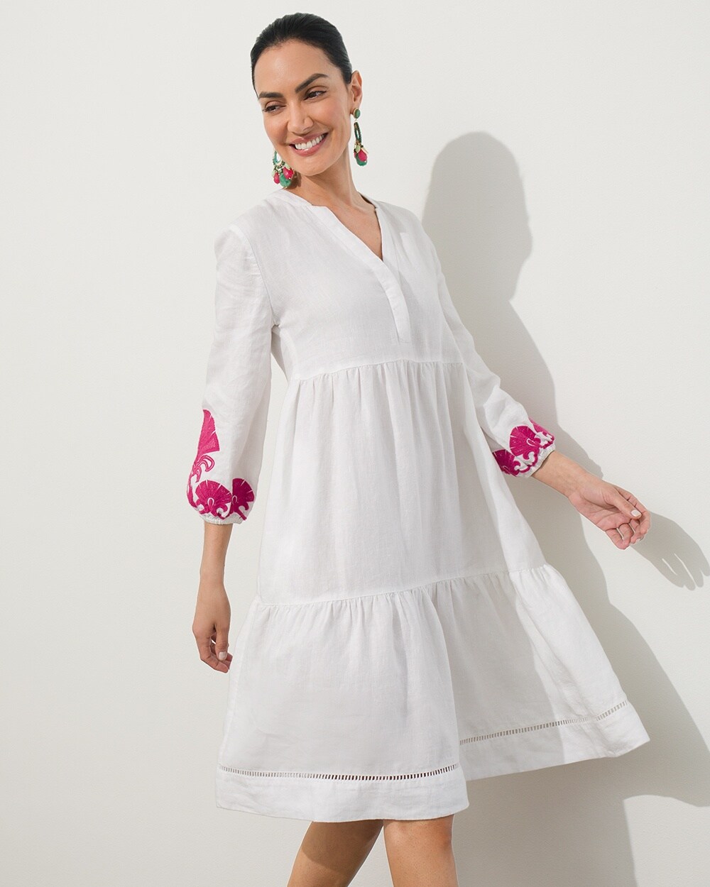 Linen Tiered Embroidered Dress