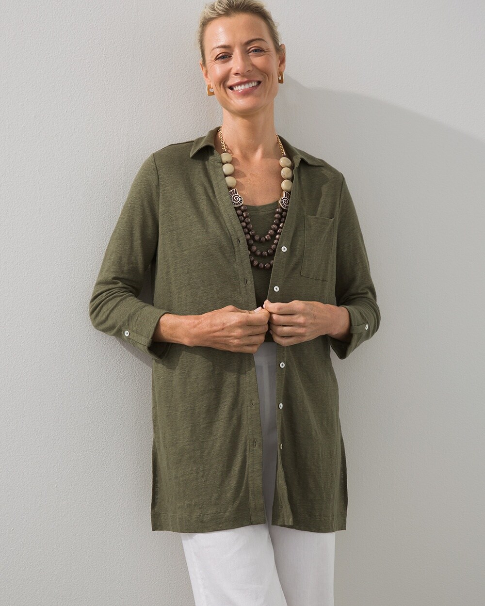 Linen Button Front Tunic Cardigan