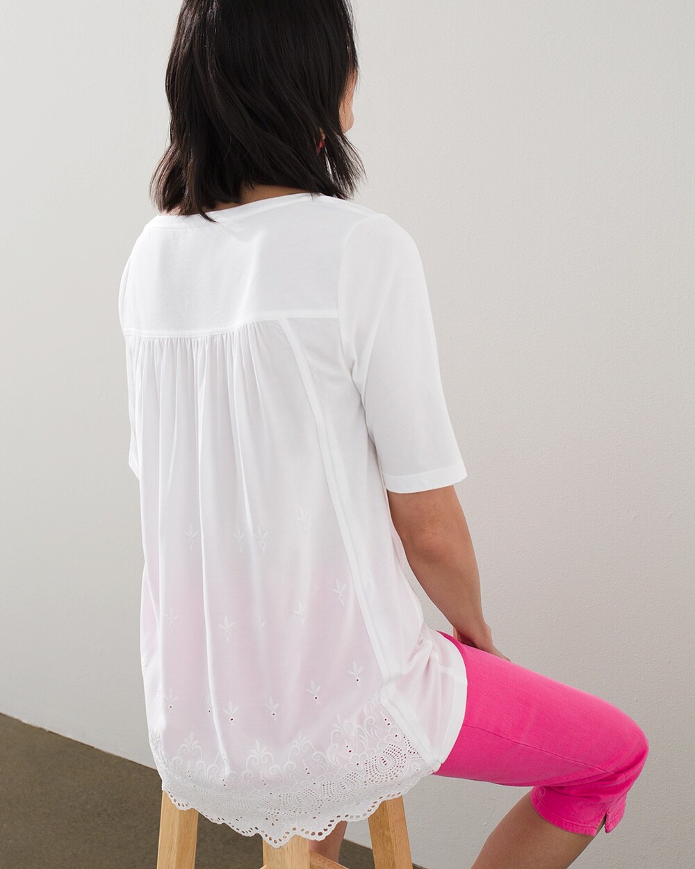 Pima Lace Pieced Back Elbow Tee