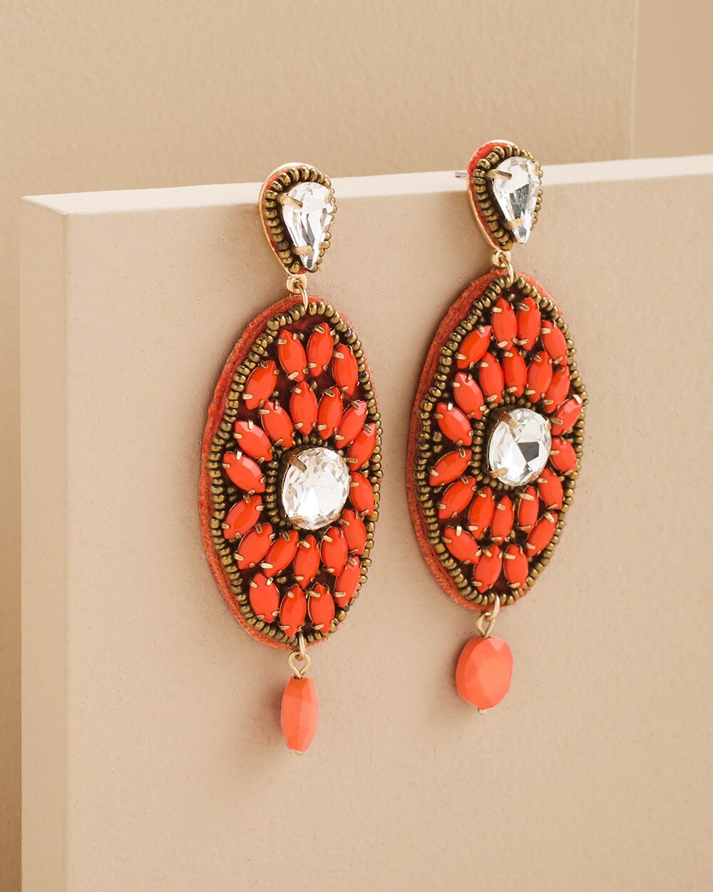 Red and Bronze Beaded Drop Earrings