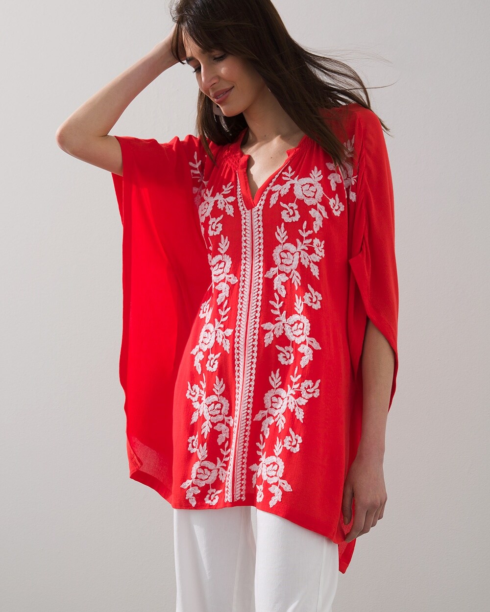 Embroidered Scarlet Poncho