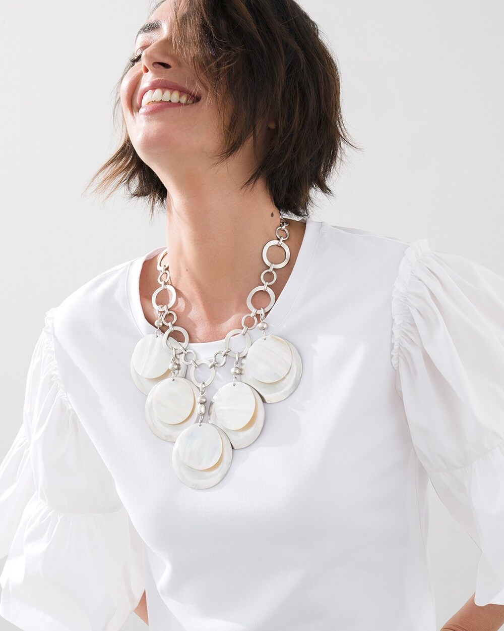 Mother of Pearl Disc Bib Necklace