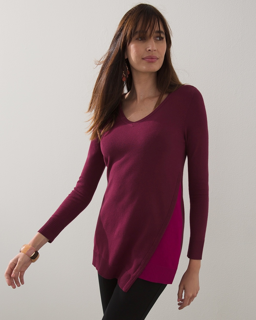 Colorblock Asymmetrical Tunic Sweater