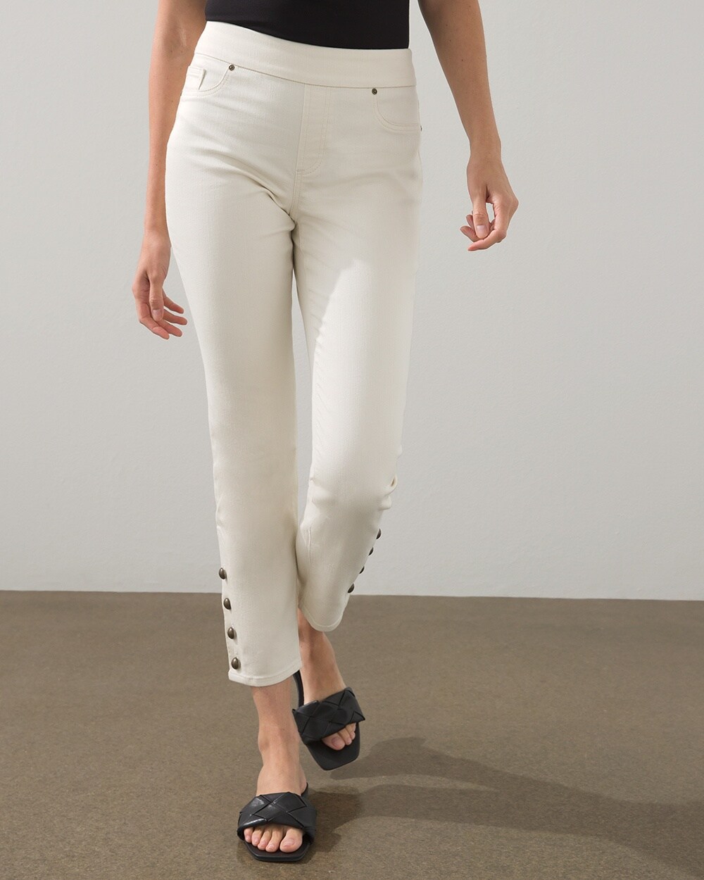 Button Hem Pull-on Ankle Jeggings