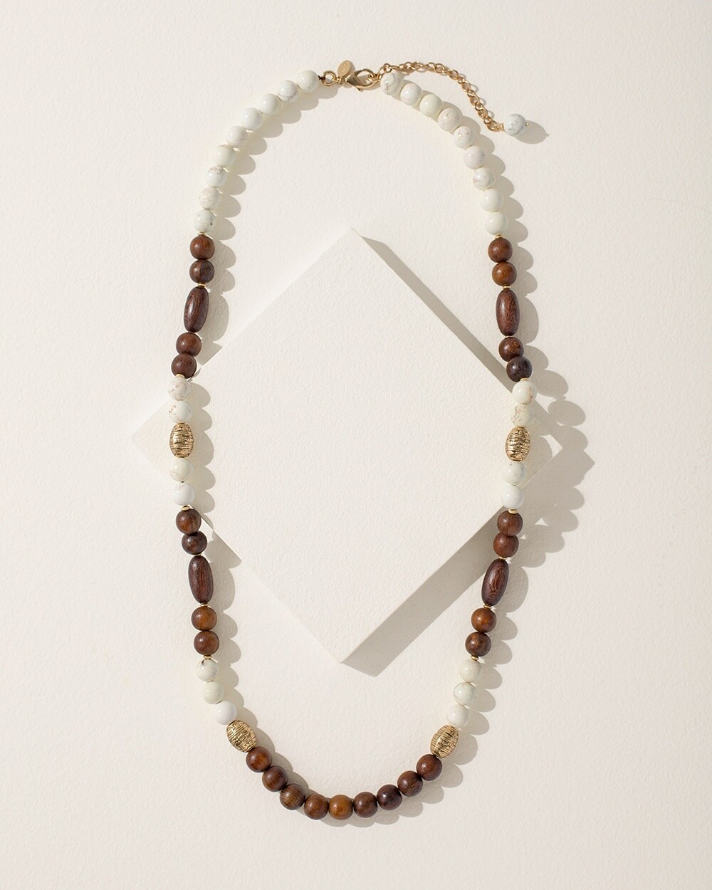Howlite and Wood Long Necklace