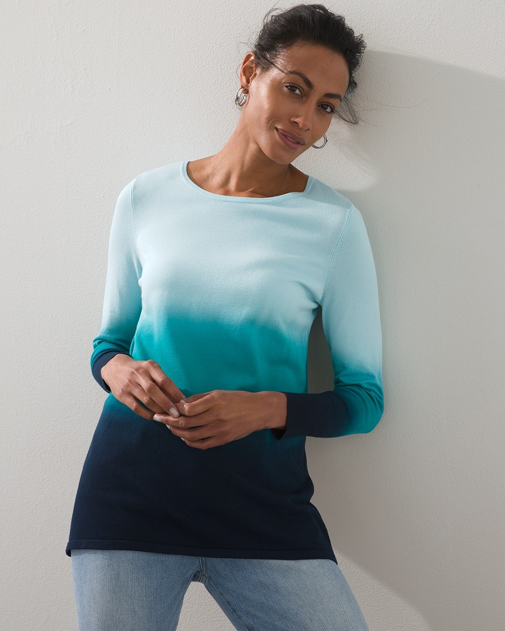 Ombre Crew Neck Pullover Sweater