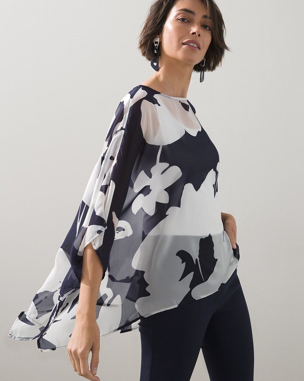 East West Sheer Floral Poncho