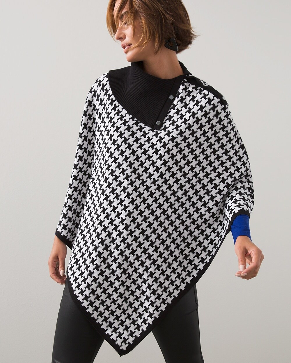 Houndstooth Knit Poncho