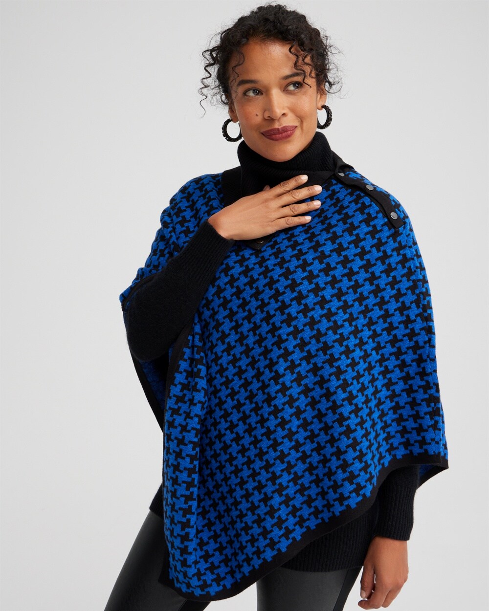Houndstooth Knit Poncho