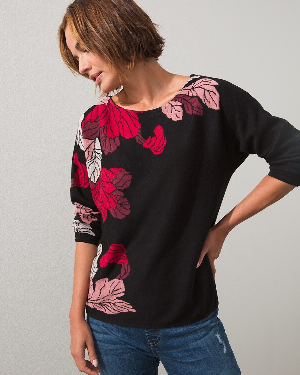 Floral Jacquard Pullover Sweater video preview image, click to start video