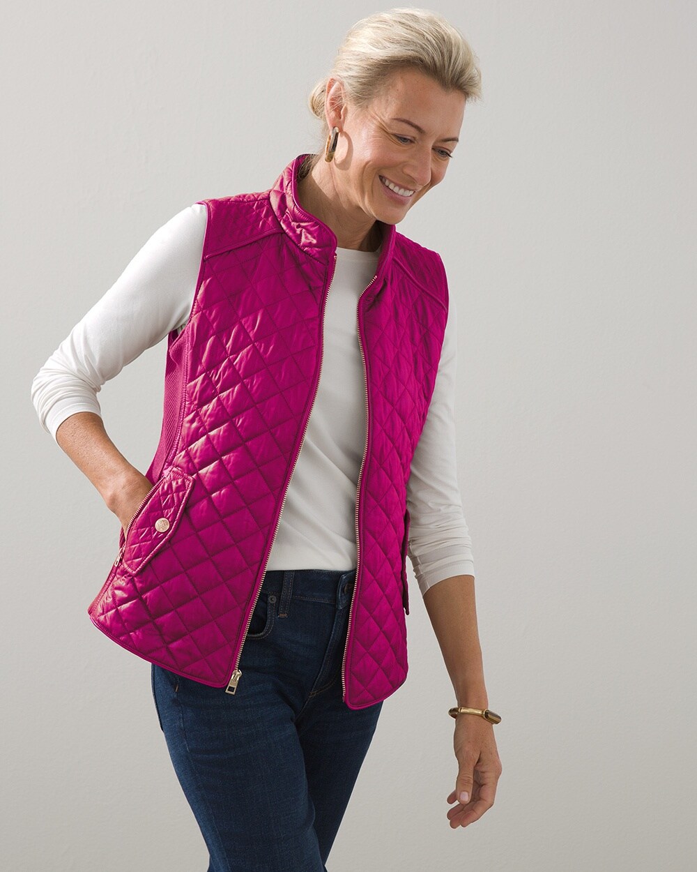Rib Trim Quilted Vest video preview image, click to start video