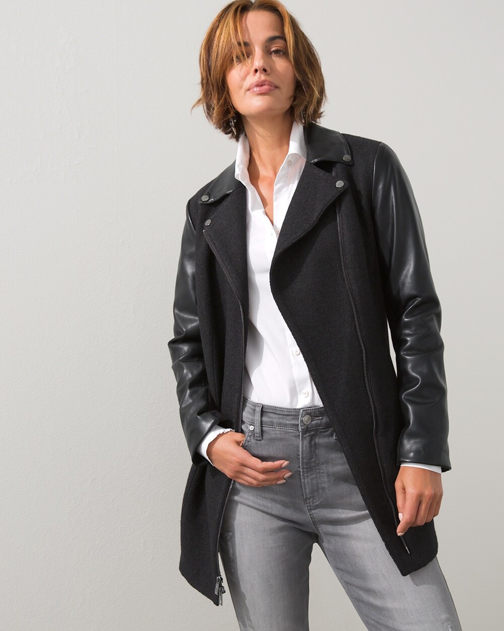 Wool and Faux Leather Moto Jacket