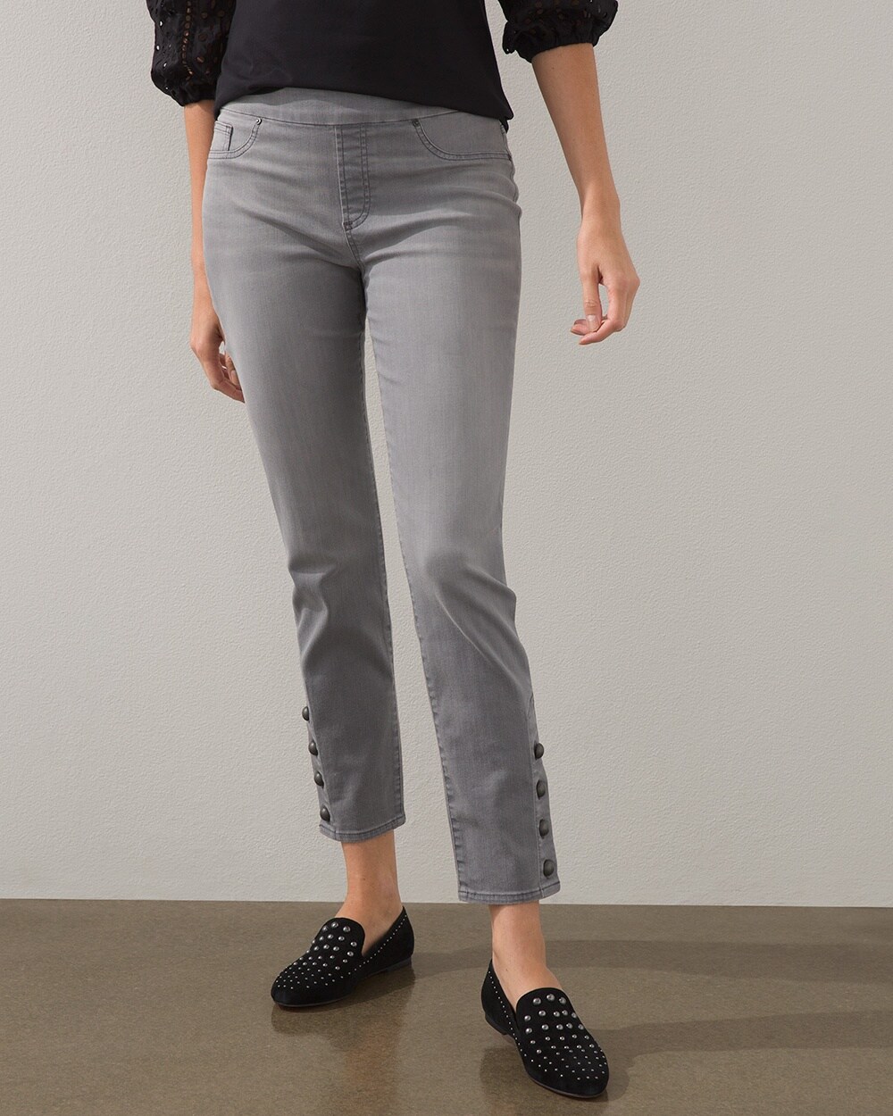 Pull-on Button Hem Ankle Jeggings