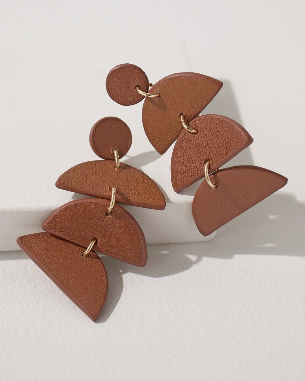 Neutral Leather Tiered Drop Earrings