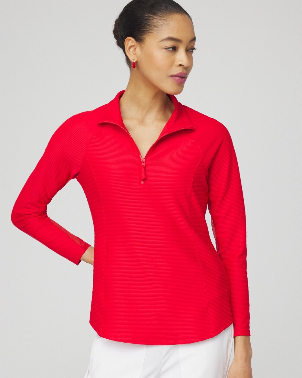 Shop Chico's Mesh Detail Zip Pullover Top In Madeira Red Size 0/2 |  Zenergy