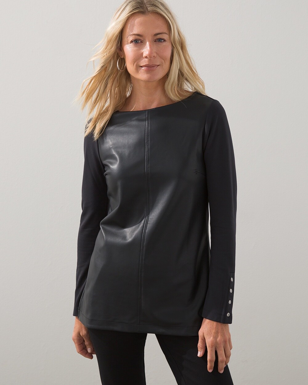 Faux Leather Front Ponte Back Tunic video preview image, click to start video