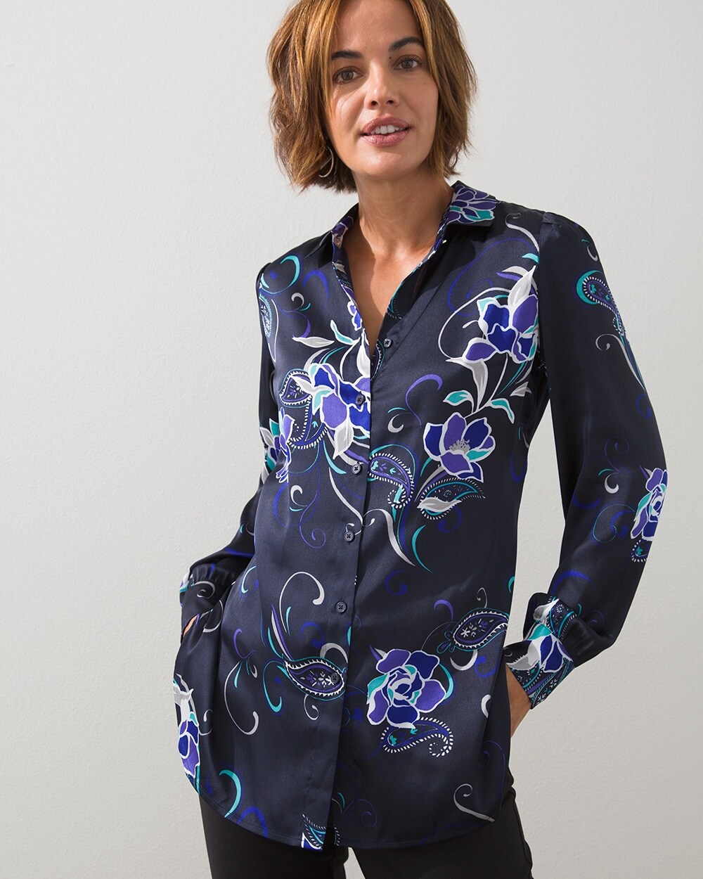 Floral Print Button Front Tunic