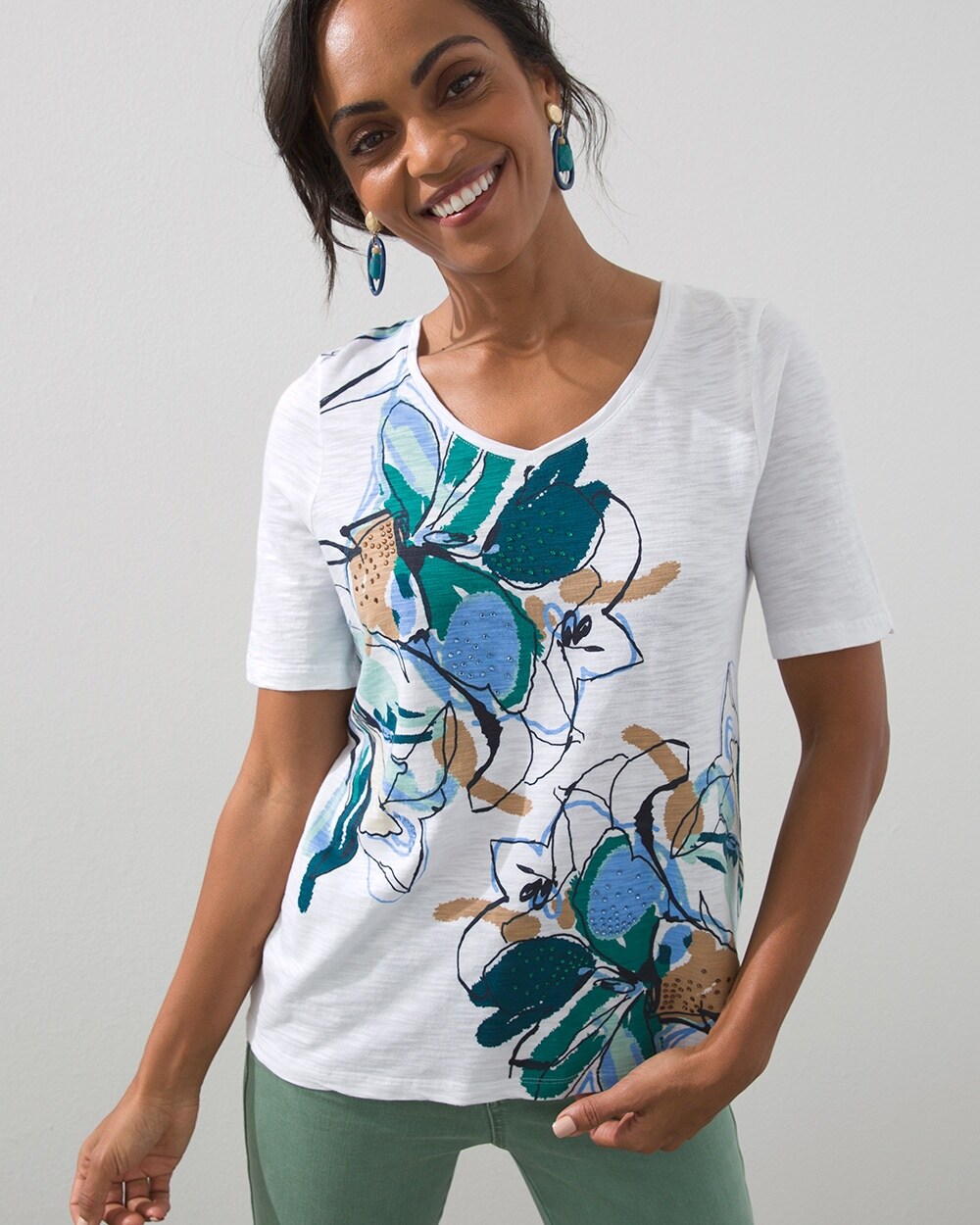 Back Pleat Abstract Print Slub Tee video preview image, click to start video
