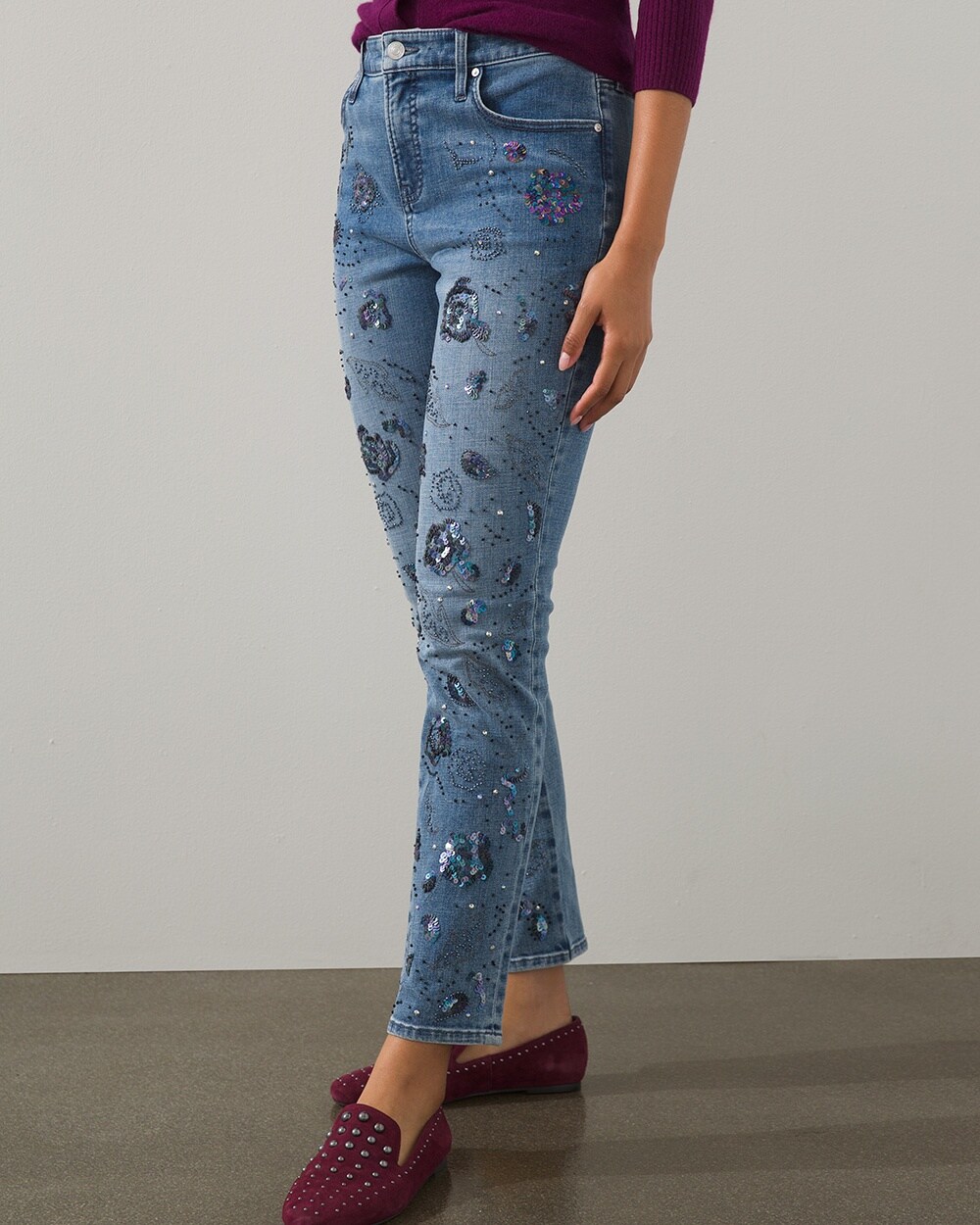 Girlfriend Embellished Ankle Jeans
