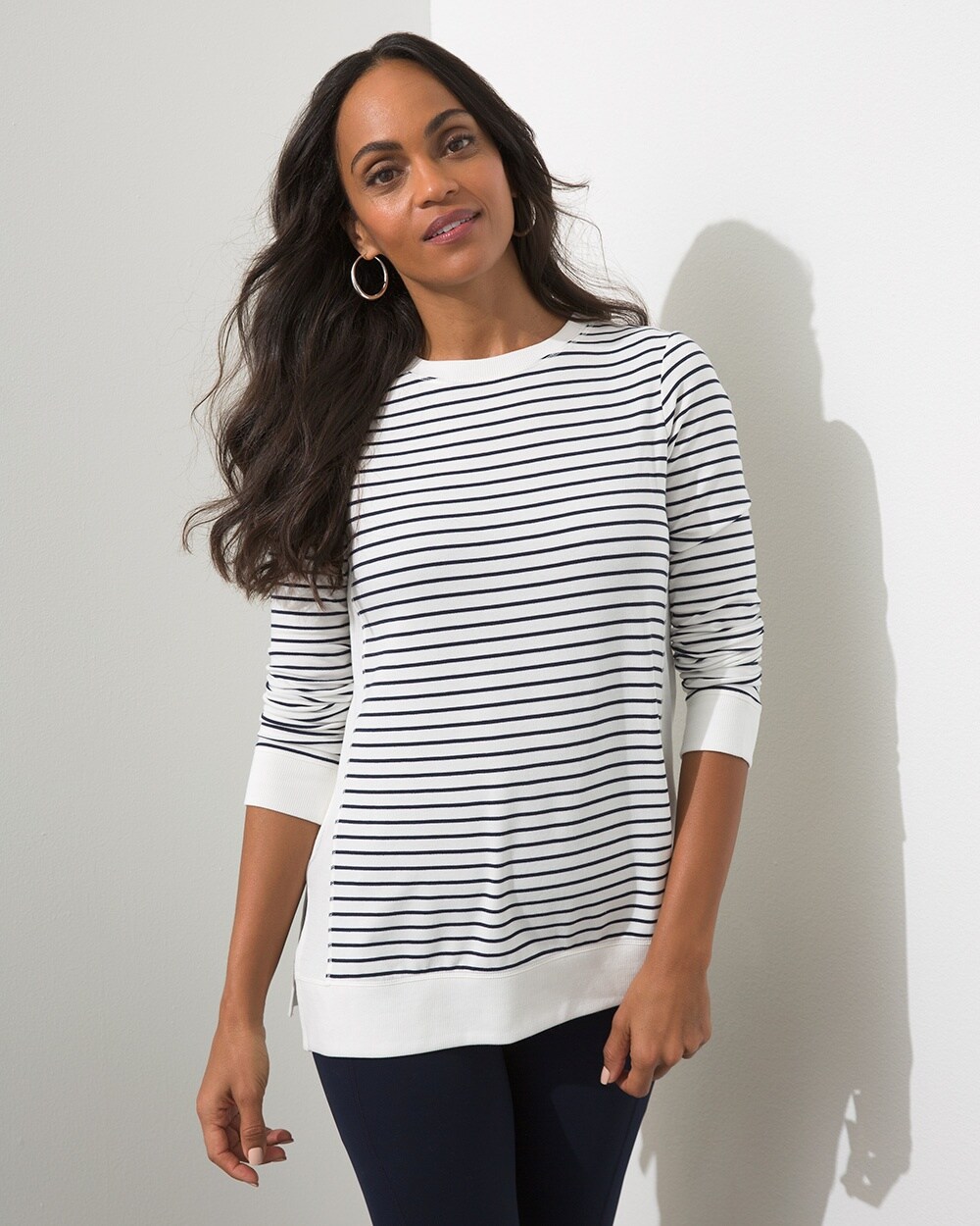 Zenergy French Terry Stripe Rib Mix Tunic video preview image, click to start video
