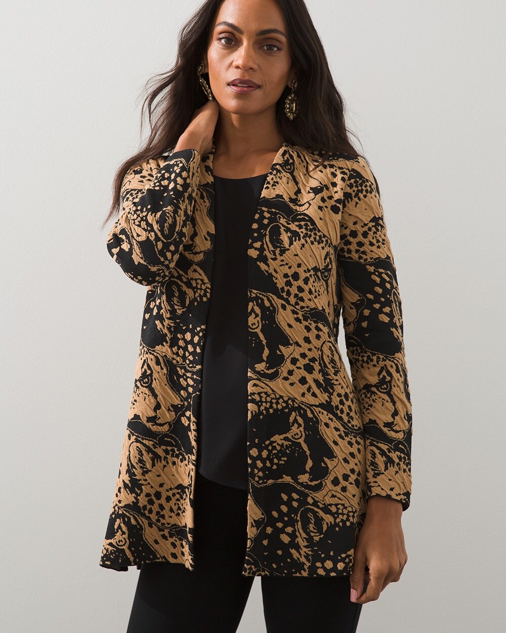 Animal Print Jacquard Cardigan video preview image, click to start video
