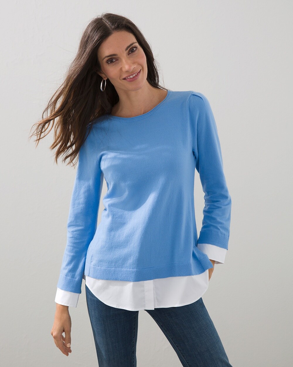 Woven Shirt Detail Knit Sweater