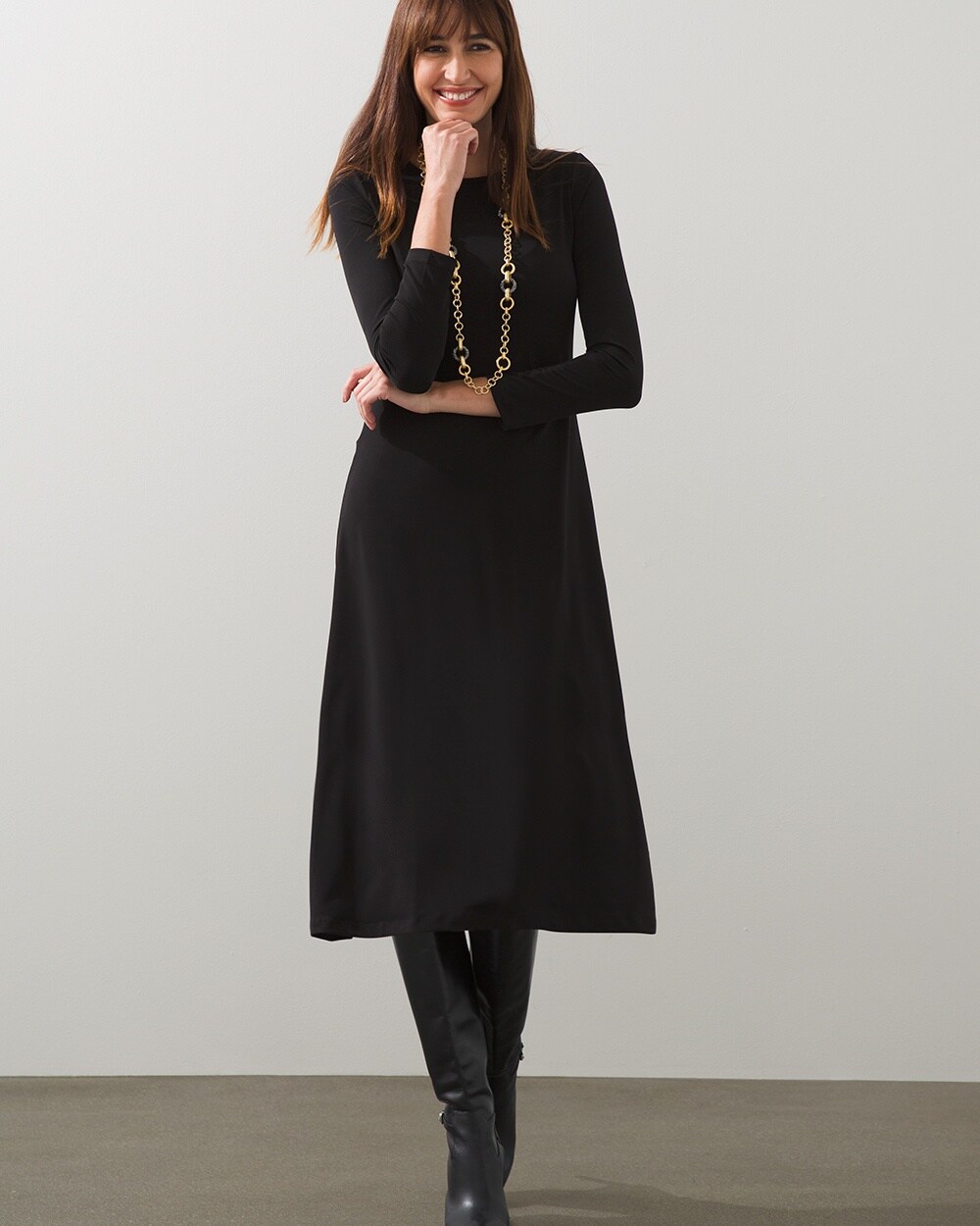 Long Sleeve Column Midi Dress video preview image, click to start video