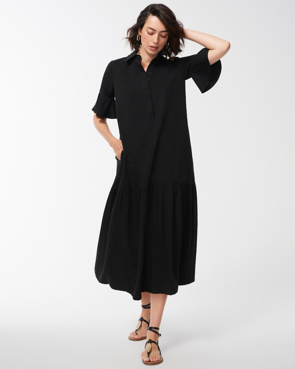 Flounce Sleeve Midi Dress video preview image, click to start video